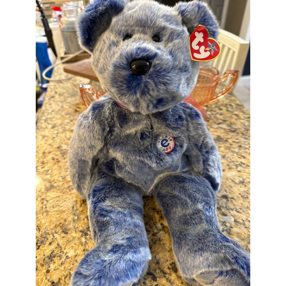 Ty Beanie Buddy‎ Periwinkle Bear Blue Marbled Plush Stuffed Animal 2001